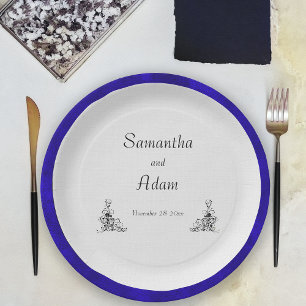 Vintage Royal Blue and White Decorative Wedding  Paper Plate