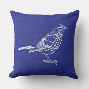 VINTAGE Royal Blue BIRD DESIGN Retro Throw Pillow