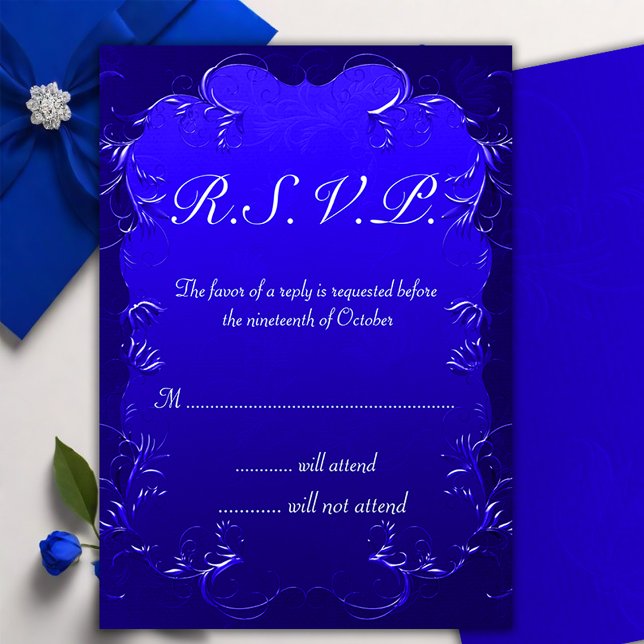 Vintage Royal Blue Elegance Wedding RSVP Card (Creator Uploaded)
