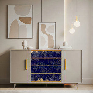 Vintage Royal Blue Hand drawn Floral Decoupage   Tissue Paper