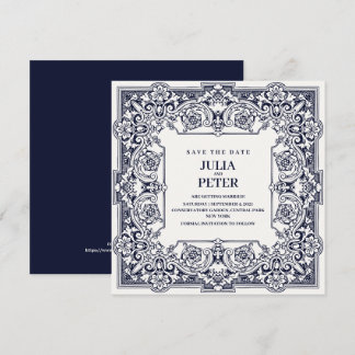 Vintage Royal Blue Save The Date Wedding Invitation