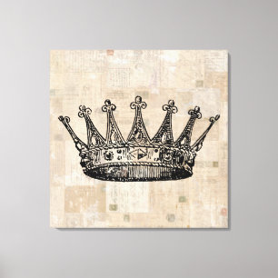 Vintage Royal Crown Art & Aged Stamps Background Canvas Print