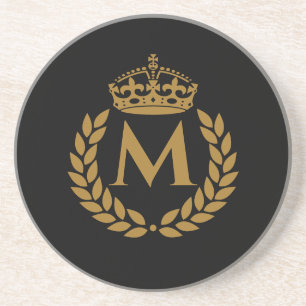 Vintage royal king golden crown name initial black coaster
