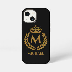 Vintage Royal King Golden Crown Name Initial Black iPhone 13 Mini Case
