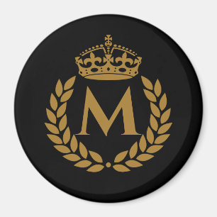 Vintage Royal King Golden Crown Name Initial Black Magnet