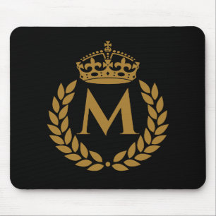Vintage royal king golden crown name initial black mouse pad
