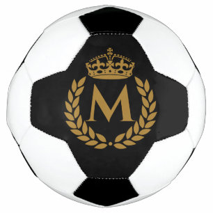 Vintage royal king golden crown name initial black soccer ball