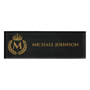 Vintage royal king golden crown name initial blacK Tag
