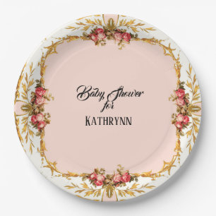 Vintage Royal Princess Baby Shower Roses n Gold Paper Plate