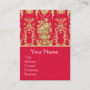 VINTAGE ROYAL RED FRENCH FLORAL,FLOWER VASES,ROSES BUSINESS CARD