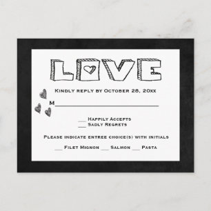 Vintage RSVP Black Chalkboard Wedding Hearts Invitation Postcard