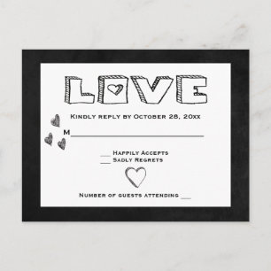 Vintage RSVP Black Chalkboard Wedding Hearts Invitation Postcard