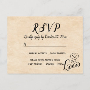 Vintage RSVP Brown Love Heart Grunge Wedding Party Invitation Postcard
