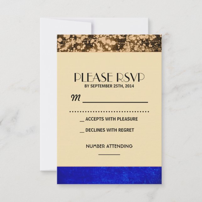vintage RSVP - string lights - blue and gold Card (Front)