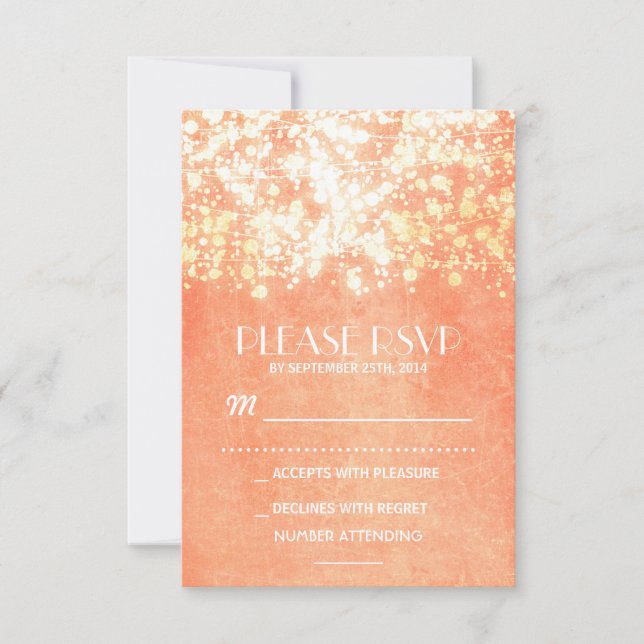 vintage RSVP - string lights - peach and gold Card (Front)