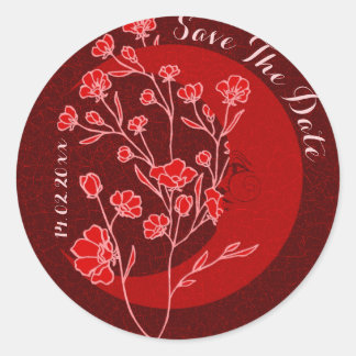 Vintage Ruby Red Art Nouveau Moon Save The Date Classic Round Sticker