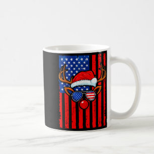 Vintage Rudolph Rednose Santa Hat Us Flag Christma Coffee Mug