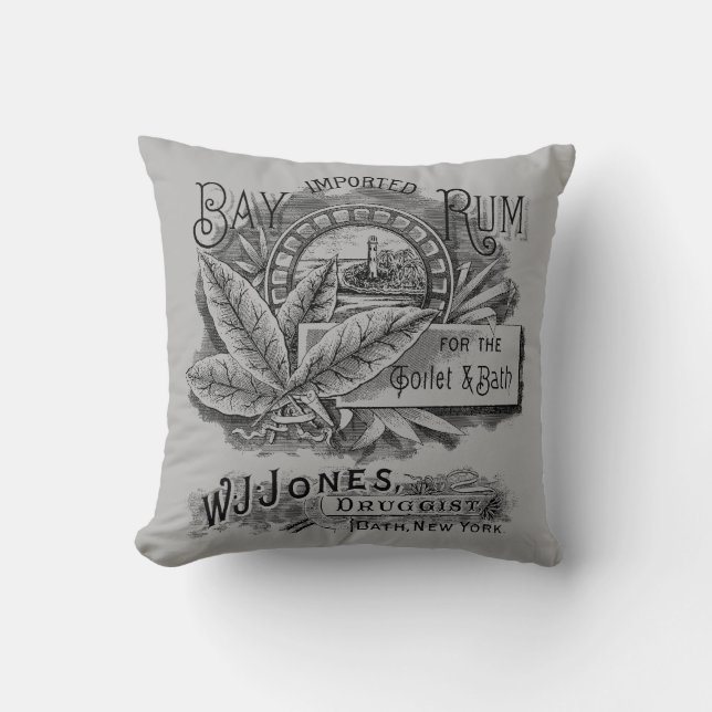 Vintage Rum Label Throw Pillow (Front)