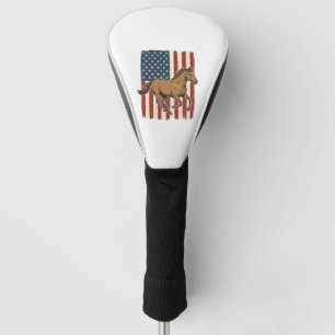 Vintage Running Horse Patriotic Flag Shirt Design_ Golf Head Cover
