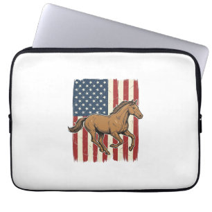Vintage Running Horse Patriotic Flag Shirt Design_ Laptop Sleeve