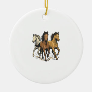 Vintage Running Horses Vector Art Design_1 Ceramic Tree Decoration