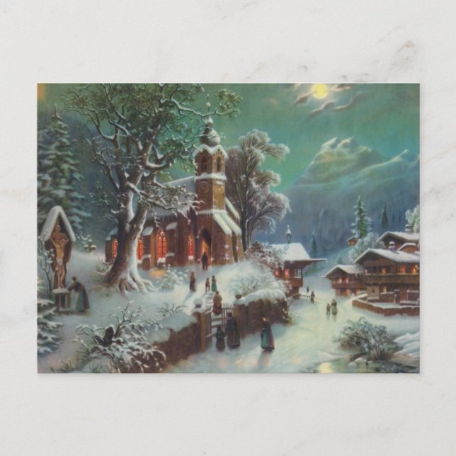 Vintage Rural Christmas Eve Genre Painting Holiday Postcard (Front)