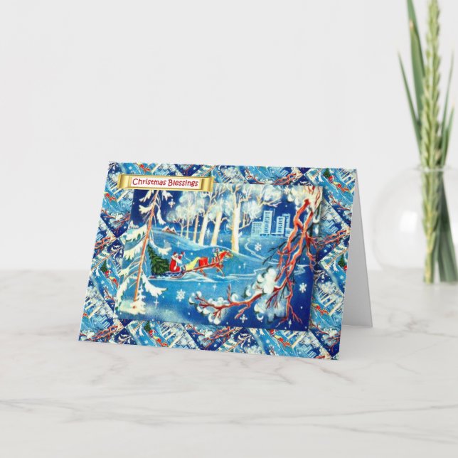 Vintage Russian Christmas,  Santa's journey Holiday Card (Front)