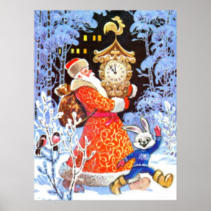 Vintage Russian Father Christmas scene Poster