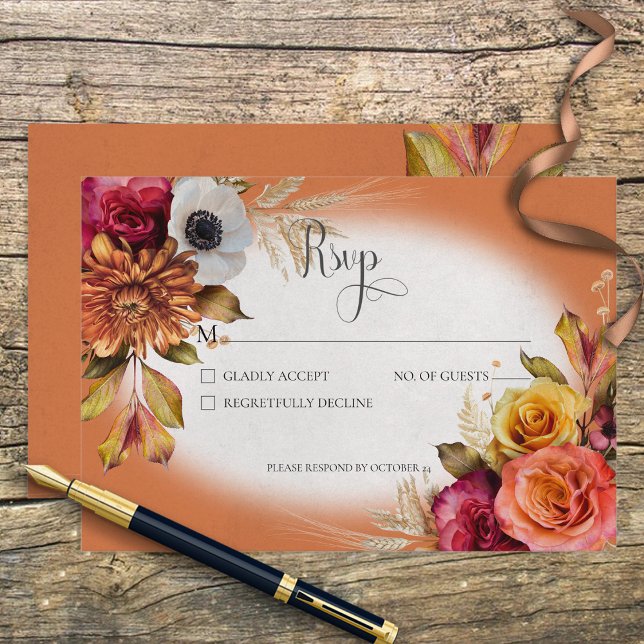 Vintage Rust & Fuchsia Floral Response Card (Creator Uploaded)