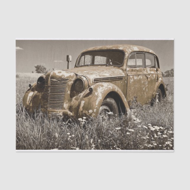 Vintage Rusted Old Car Decoupage  Tissue Paper (Front)