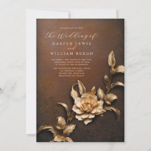 vintage rustic 3d metallic foliage wedding invitation
