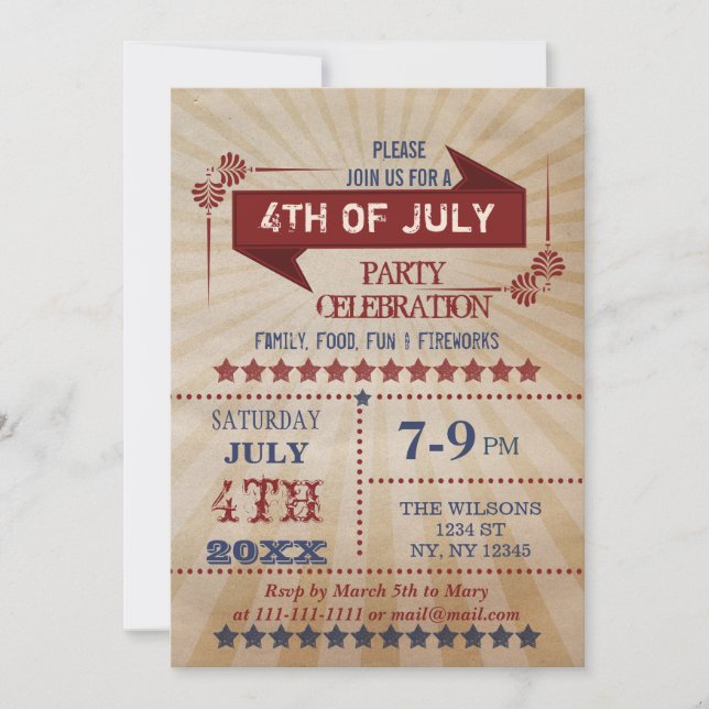 Vintage Rustic 4th of July Party Invitations (Front)