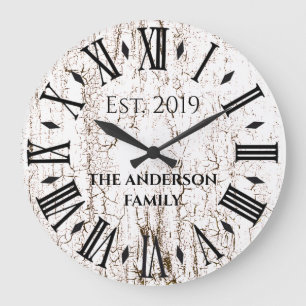 Vintage Rustic Antique Family Name Roman Numeral Large Clock