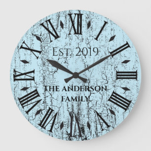 Vintage Rustic Antique Family Name Roman Numeral Large Clock