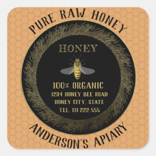 Vintage rustic apiary bee honey comb honey jar square sticker