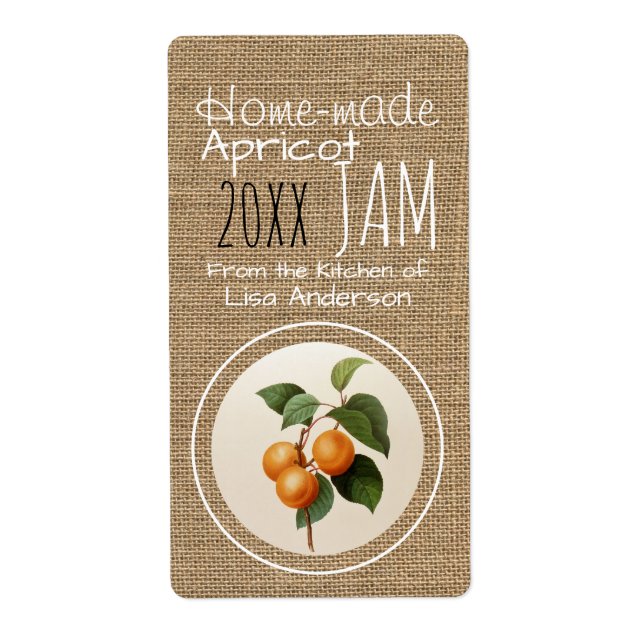 Vintage Rustic Apricot Jam personalised Label (Front)