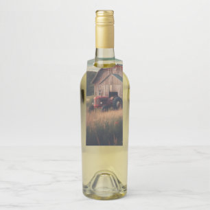 Vintage rustic barn and old tractors bottle tag