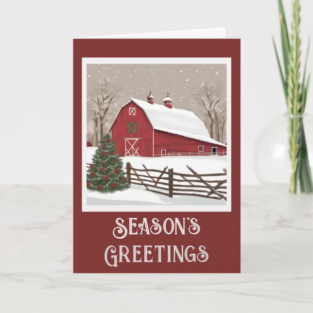 Vintage Rustic Barn Folded Christmas Card (Front)