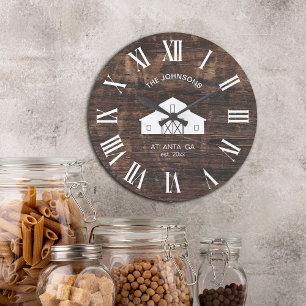 Vintage Rustic Barn Shiplap Family Name Large Clock