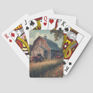 vintage/rustic barn & tractor art playing cards