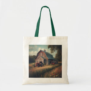 vintage/rustic barn & tractor art tote bag