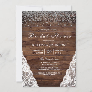 Vintage Rustic Barn Wood Lace Bridal Shower Invite