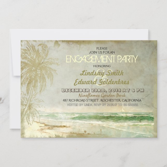 vintage rustic beach engagement party invitations (Front)