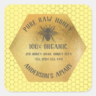 Vintage rustic bee honey comb honey jar square sticker