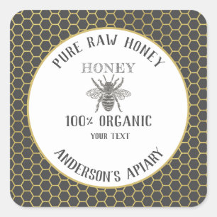 Vintage rustic bee honey comb honey jar square sticker