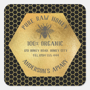 Vintage rustic bee honey comb honey jar square sticker