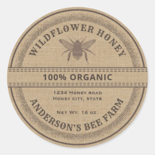 Vintage rustic bee linen honey jar label