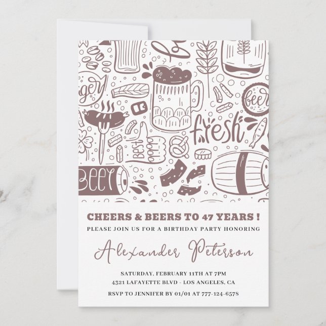 Vintage Rustic Beer Men 47th birthday Invitation (Front)