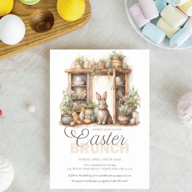 Vintage Rustic Beige Easter Brunch Invitation (Creator Uploaded)