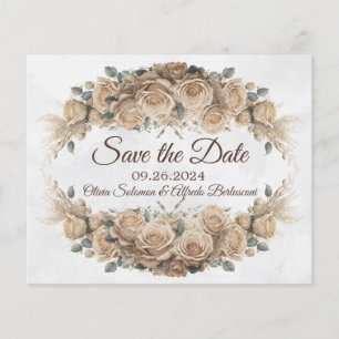 Vintage Rustic Beige Golden Rose Save the Date